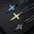 2022 New Fashion Cross Necklace Plated Gold Blue Black Prayer Choker Stainless Steel Cross Pendant Necklace for Men