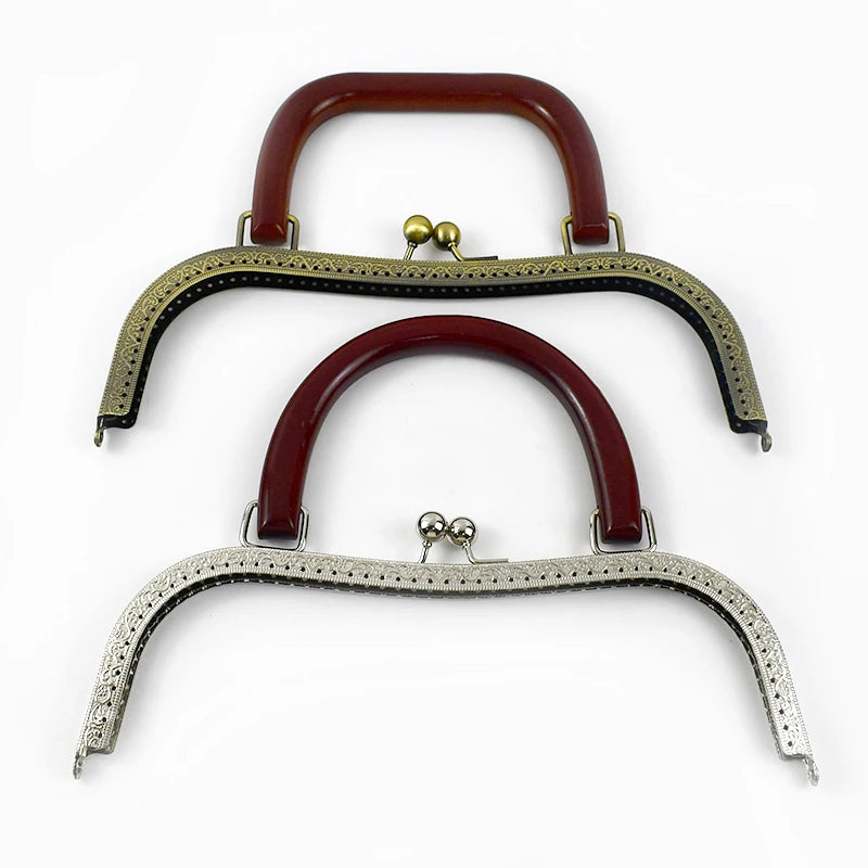 Meetee AP119 26cm Bronze Embossed Wooden Handle DIY Bag Handmade Sewing Accessories Alloy Wallet Bag Handle Purse Frame