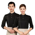 Wholesale Custom logo Plus Size Hotel Restaurant bar Black Uniform Shirt Work Wear Top Staff Waiter Waitress Work Uniform