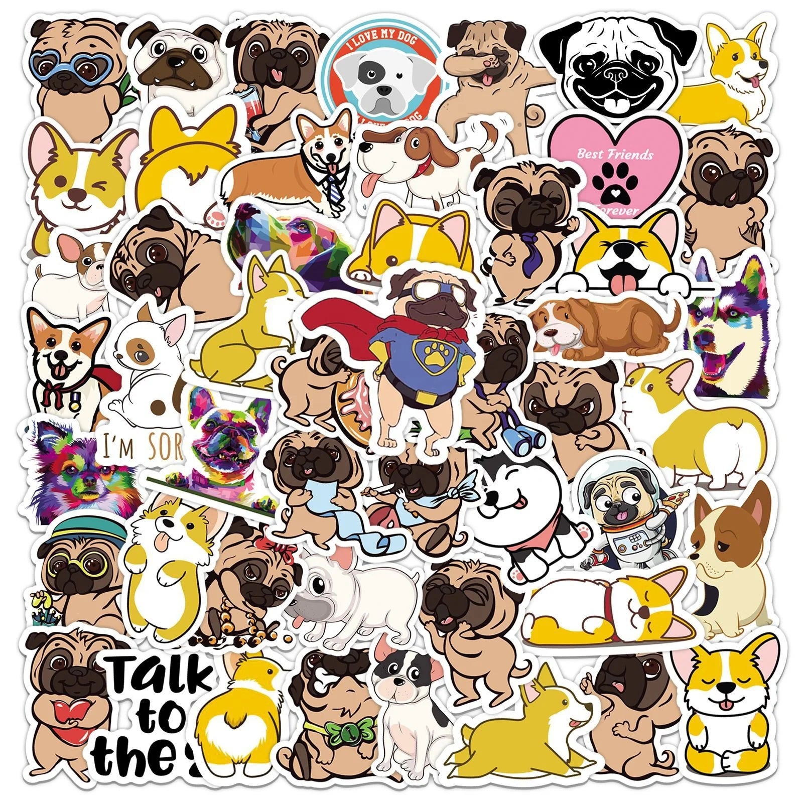 50Pcs Shar Pei Corgi Dog Animal Graffiti Cute Washi Label for Children Promotion Gifts Toy Notebook Bottle Diy Stickers