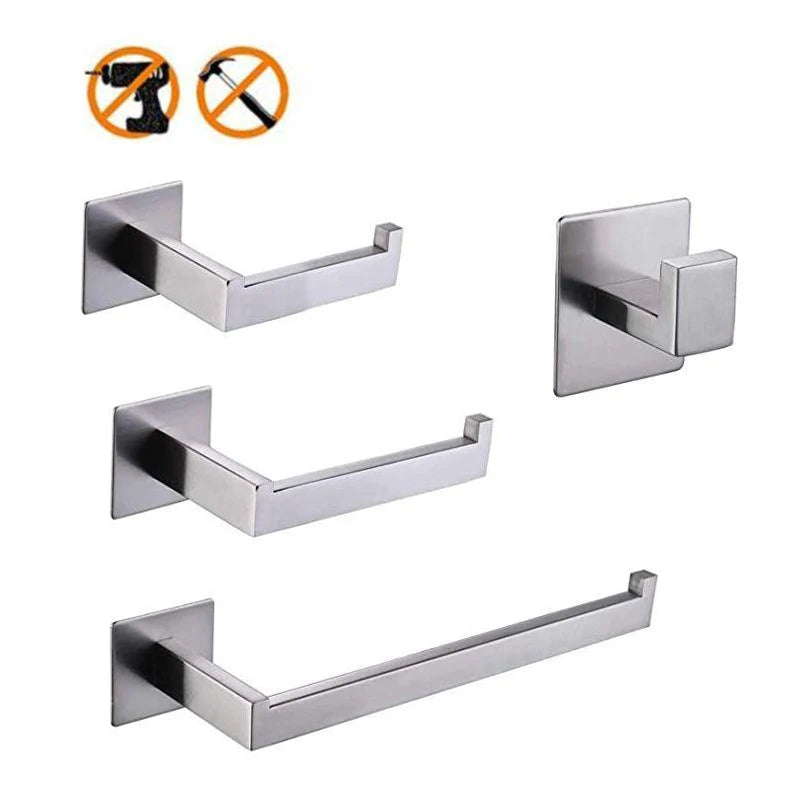 4-Piece Brushed Nickel Bathroom Towel Rack Set Stainless Steel Adhesive Hooks for Robe & Towel Hanging Perfect Gift Hardware
