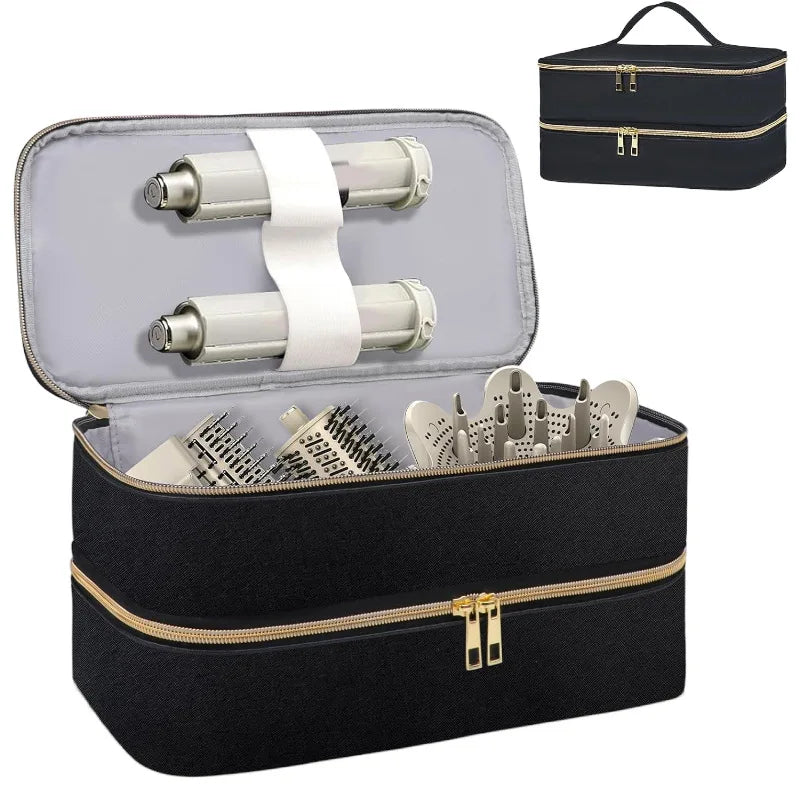 Fashionable Beauty Bag Double Layer Cosmetics Bag Portable Hair Dryer Storage Organizer Bag with Zipper Closure