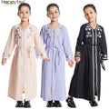 Muslim Embroidery Long Dress Abaya Islamic Children Arab Clothing Soft V-Neck Full Length Girls Muslim Dress for Home Holiday