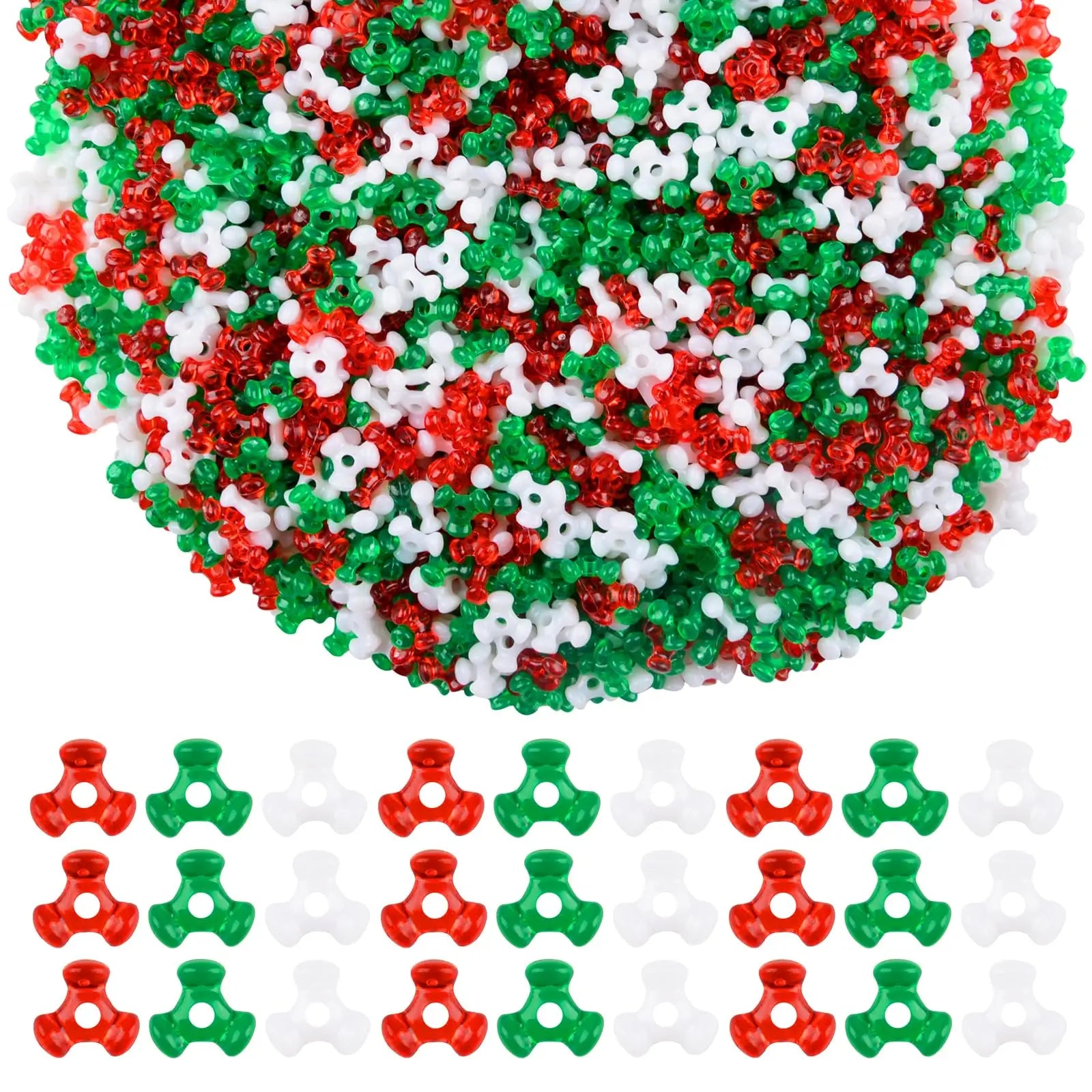 Tri Beads Candy Cane Green Red White Assortment for Christmas Holiday Ornament Beaded Ornaments for Festive Decorations