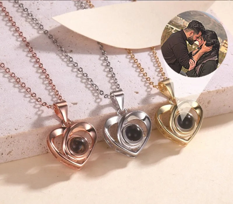 Custom Fashion Jewelry Heart Shape 925 Sterling Silver Photo Projection Necklace Women Silver Pendant Necklace