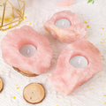 Wholesale Natural Raw Rose Quartz Candlestick Ornament Crystal Candle Holders