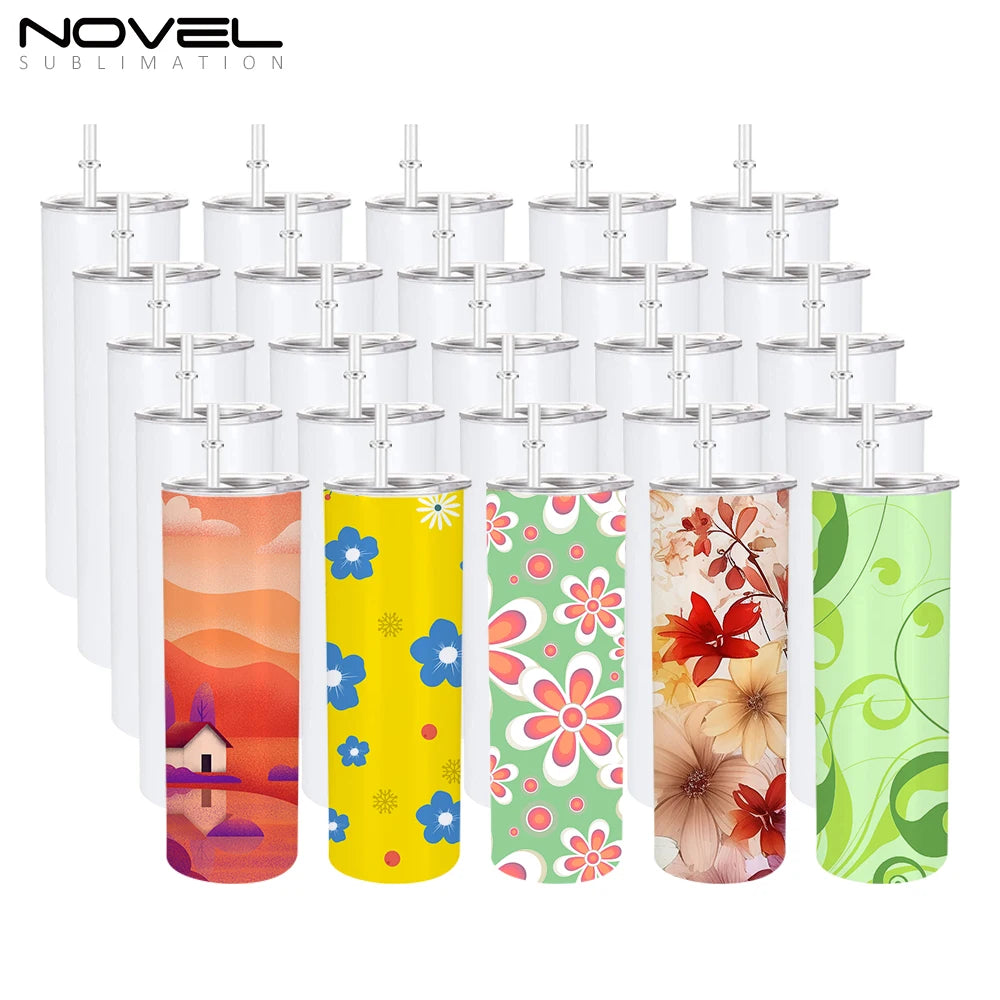 Popular Sublimation 20oz Skinny Tumbler DIY Blank Stainless Steel Water Bottle With Straw