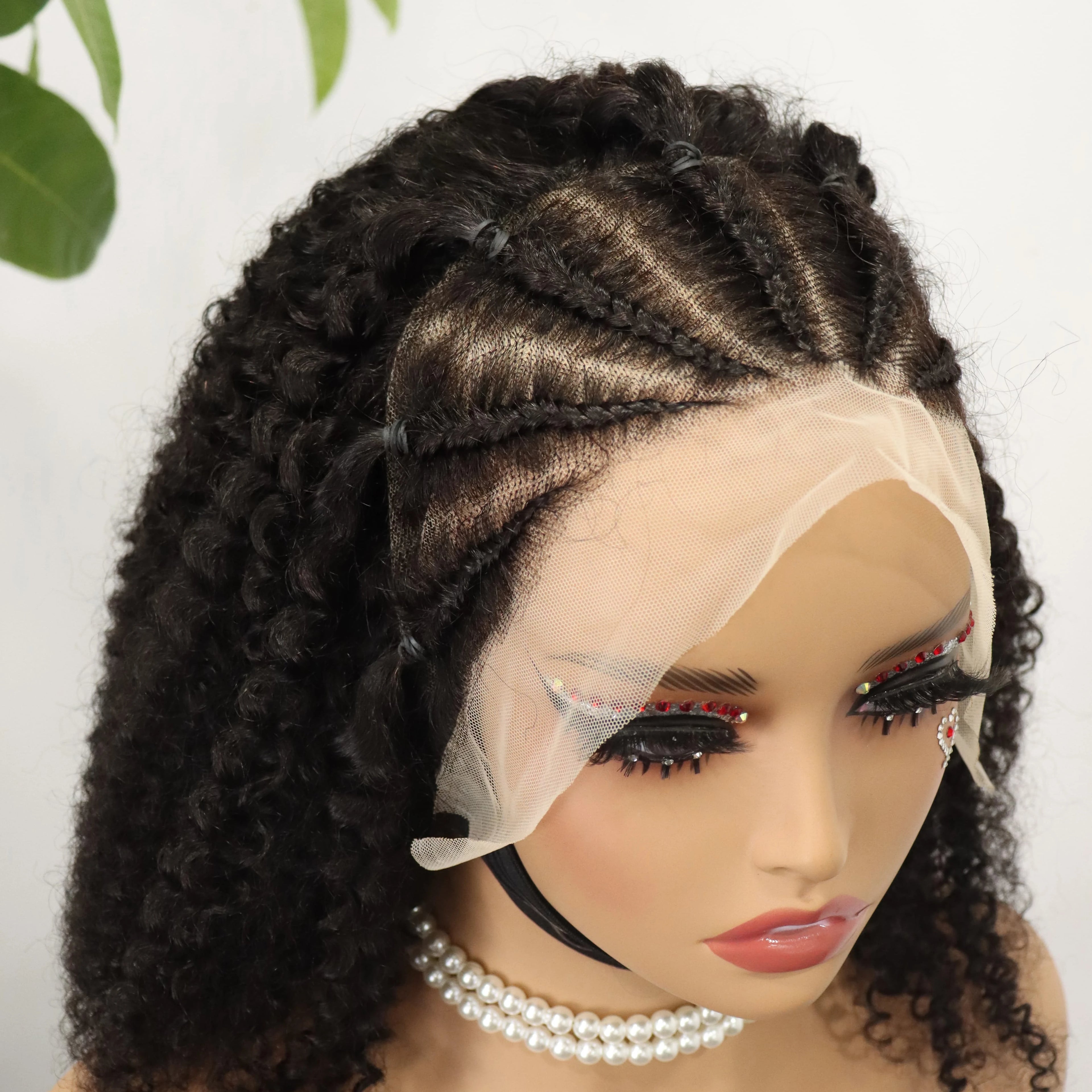 Jerry Curly Pre Braided Wigs 13x4 Lace Front Box Braids Wigs 100% Human Hair Full Handmade Short Bob Wigs Natural Color