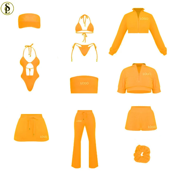Terry Towel Set Women Custom Logo Tracksuit Loungewear Jacket and Pants 2 Piece Set Terry Towel Tracksuit Set Women