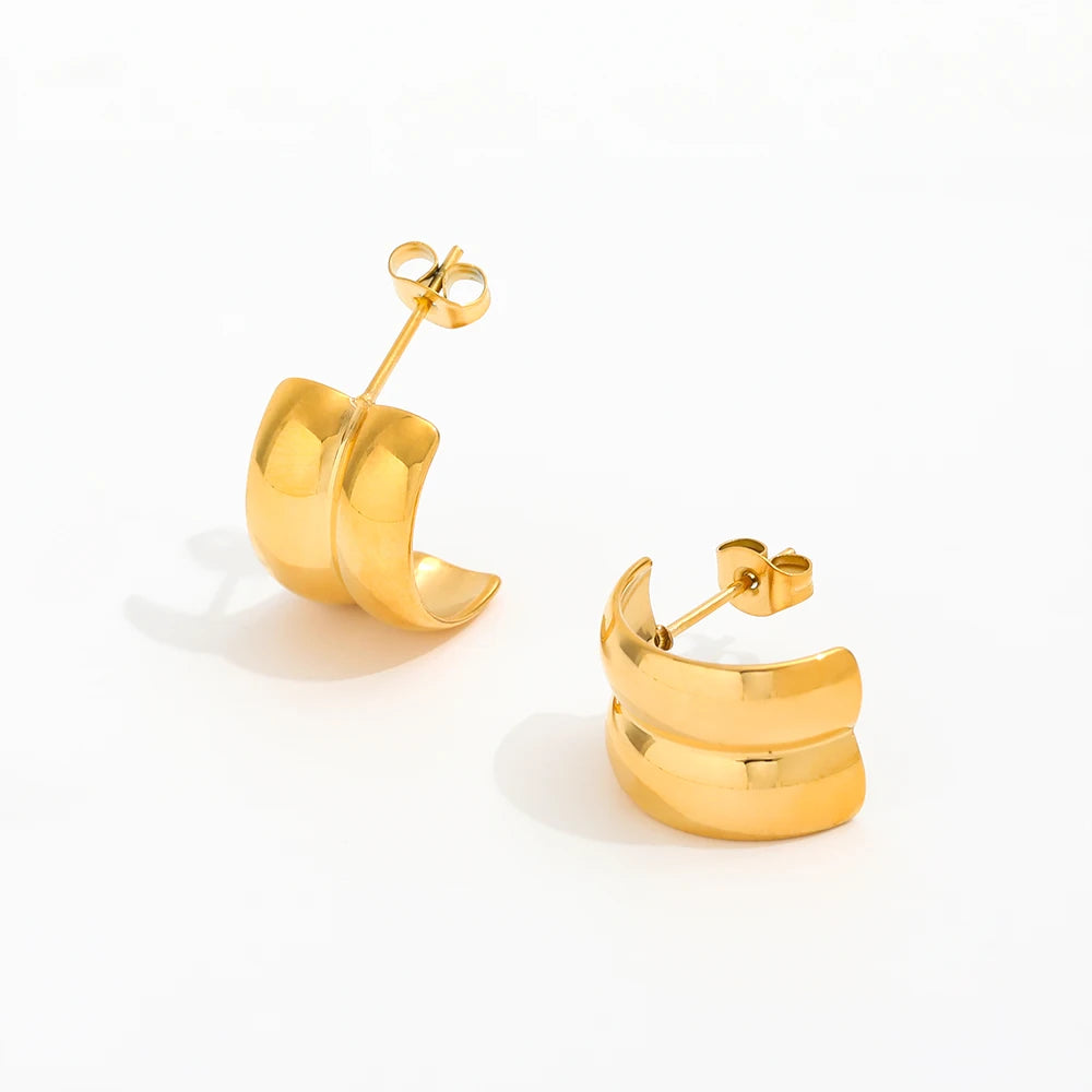 New Trendy Earring 18K Gold Plated Hollow Double-layer Hoop Earrings Band Stainless Steel Earrings Wholesale