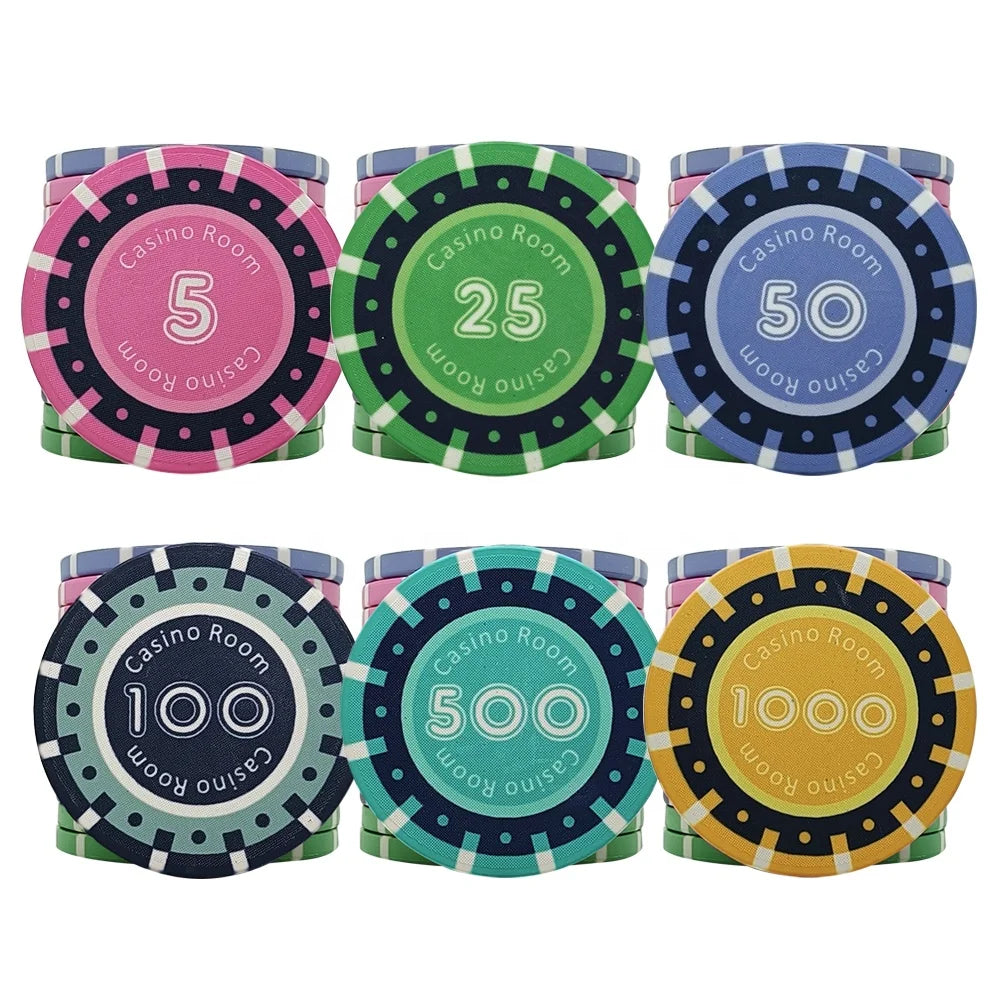 Free Design Free Sample 39mm Ceramic Poker Chips 10g Customized logo with Cash Value Round Chip  for Casino Gambling Game