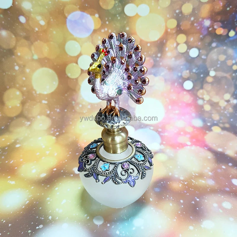 40ml Metal Alloy Peacock Perfume Bottle Empty Glass Essential Oil Frost Oil Attar Refillable Bottles#81189