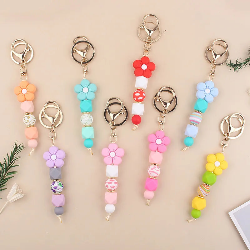 New Mother's Day Printed Silicone Beaded Bracelet Jewelry Creative DIY Cartoon Flower Keychain