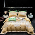 Exquisite 100S Long Staple Cotton Home Textiles Gold Embroidery Pillow Shams Bed Fitted & Flat Sheets Bedding Set Supplier