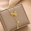 18k Gold Plated Stainless Steel Necklace Zircon Bow Pendant Necklace for Woman Gift