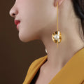 Korean Jewelry Stainless Steel Anti-allergy Piercing Earring Pearl Gold Long Earrings for Girl