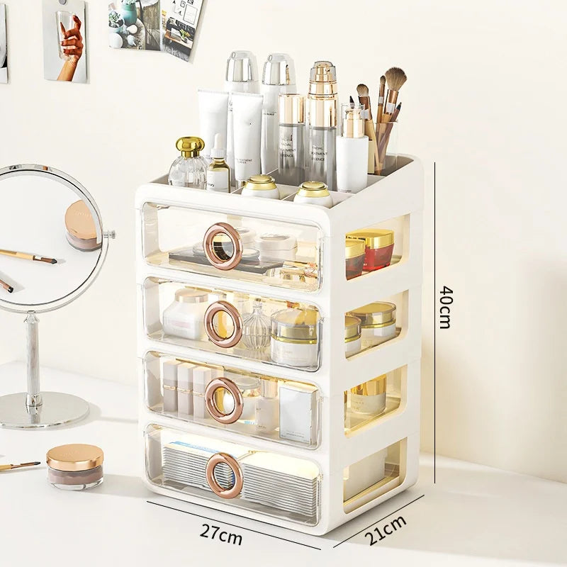 OWNSWING Makeup Organizer for Vanity Large Capacity Cosmetics Desk Organizer With Drawers Clear Cosmetics Display Cases for Home