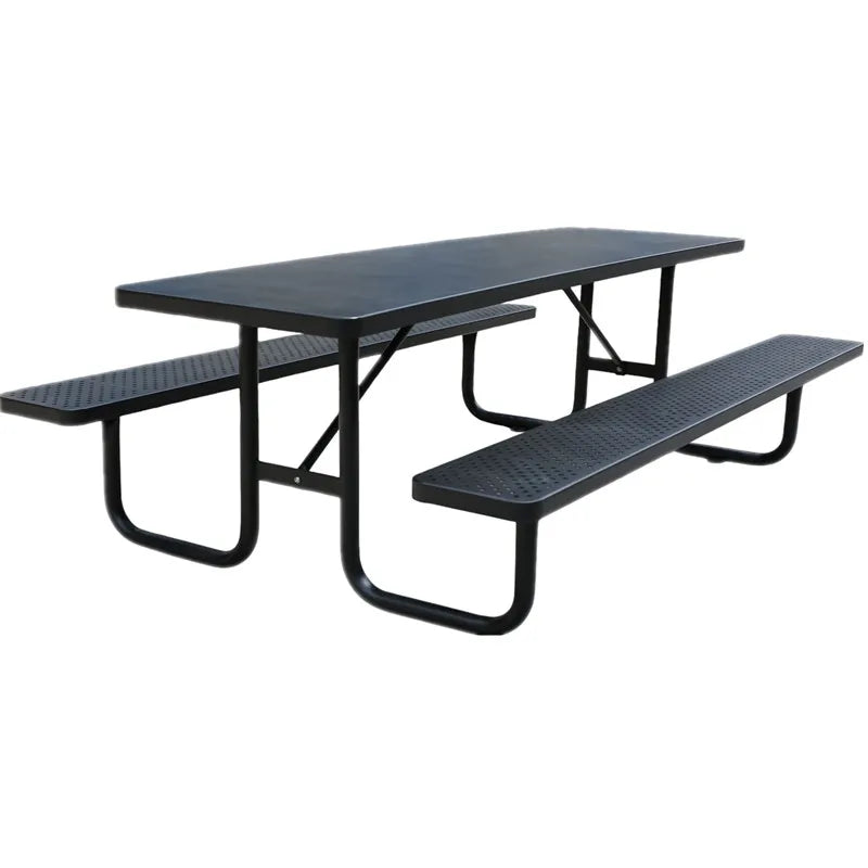 Outdoor 72 Inch 96 Inch Commercial Perforated Metal Picnic Table Garden Furniture Steel Dining Table Outside Patio Cafe Table