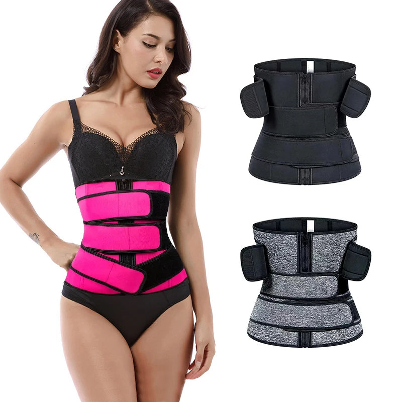Low MOQ Rose Red Lips Light Pink Neoprene Breathable Firm Control Triple Detachable Belt Sweat Bands Reductor Corset Waist
