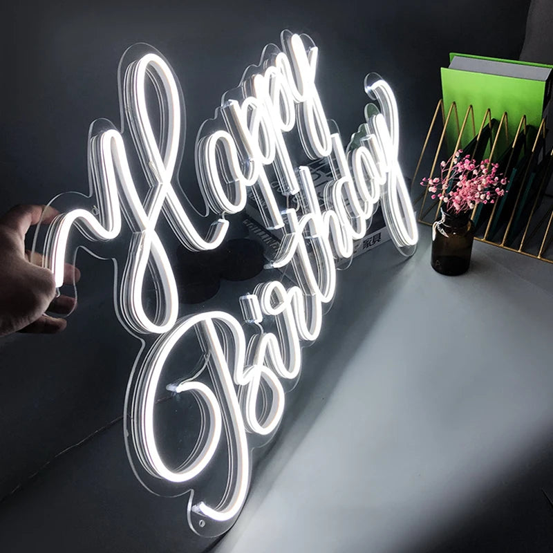 Wholesale Led Light Logo Happy Birthday Neon Sign Custom Made NO MOQ Dropshipping Neon Sign for Bar Party Wedding Home Decor