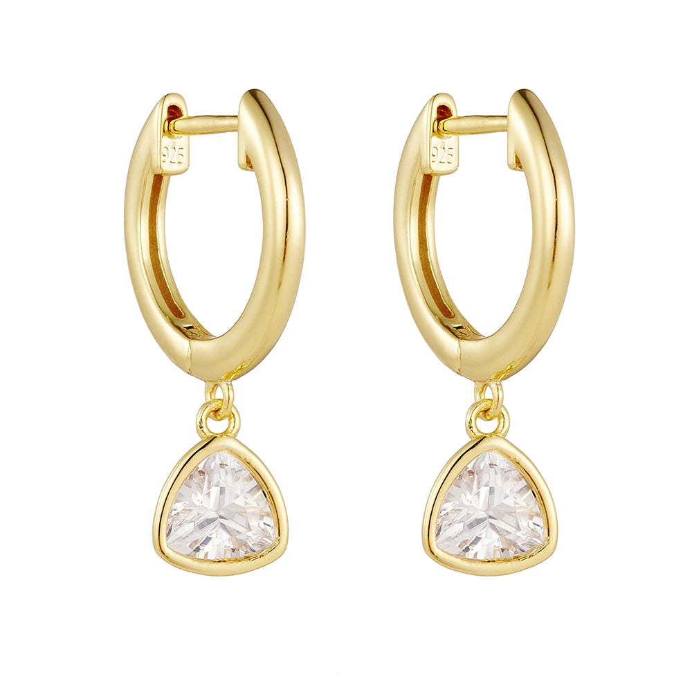 Wholesale Fashion 925 Sterling Silver Jewelry Gold Plated Simple Geometric Triangle Zircon Charm Hoop Earrings for Women