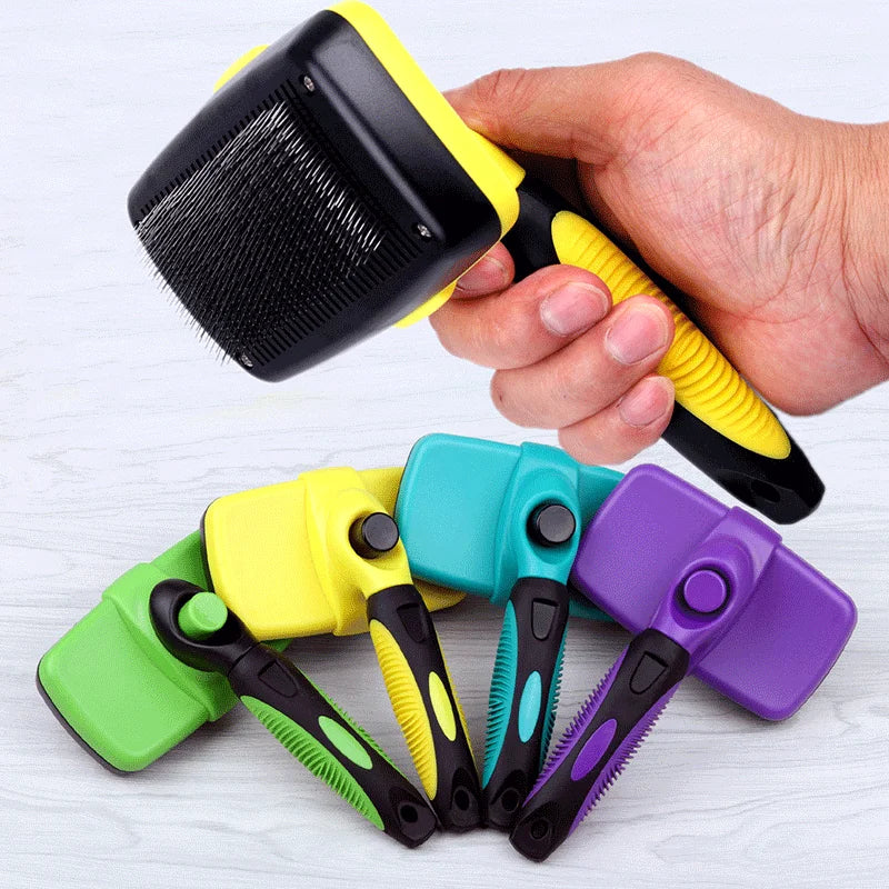 Pet Grooming Brush Tool Dog Cat Long Pin Self Cleaning Tangles Fur Hair Remover Grooming Dematting Comb Dog Slicker Brush