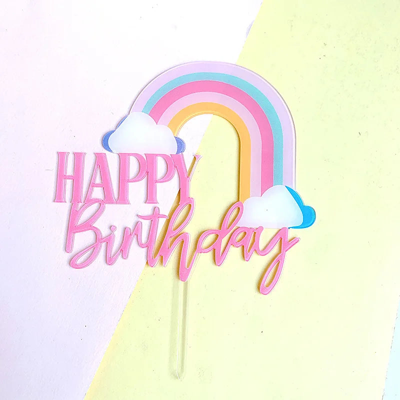Cute Cake Decoration rainbow Cake Topper pink Letter Happy Birthday Cake Card for Party Table Accessories
