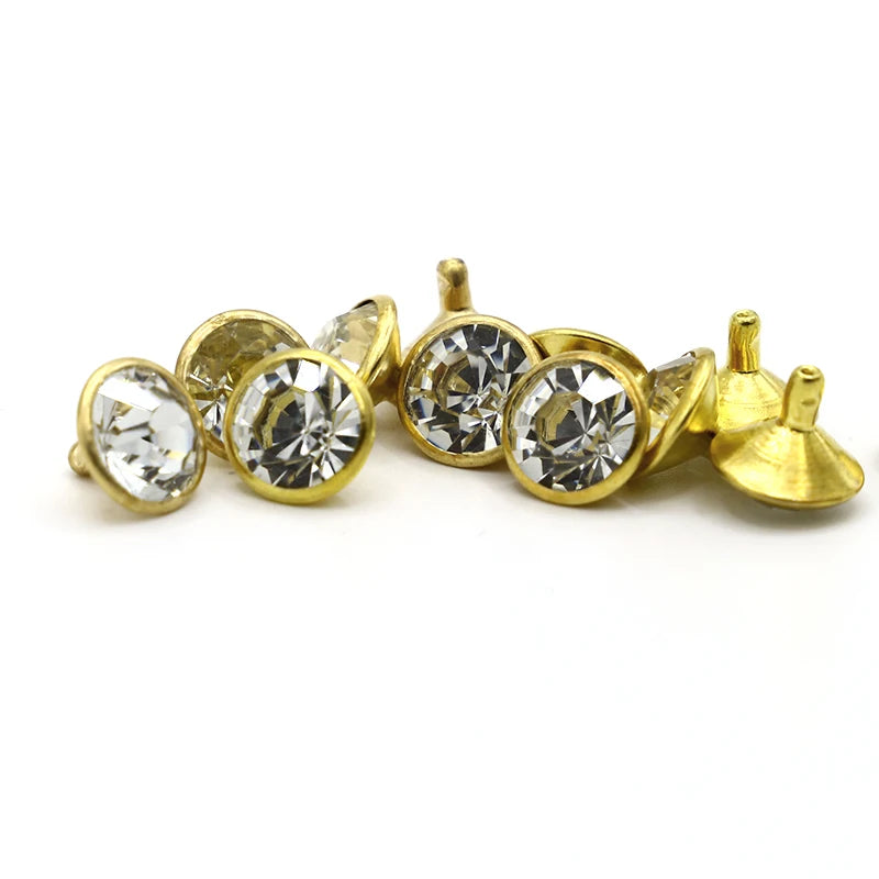7/8/9/10/12 mm Diameter Diamond Studs With Glass a Diamond Brass With Drilled Leather Rivets Custom-Made Diamond Nails