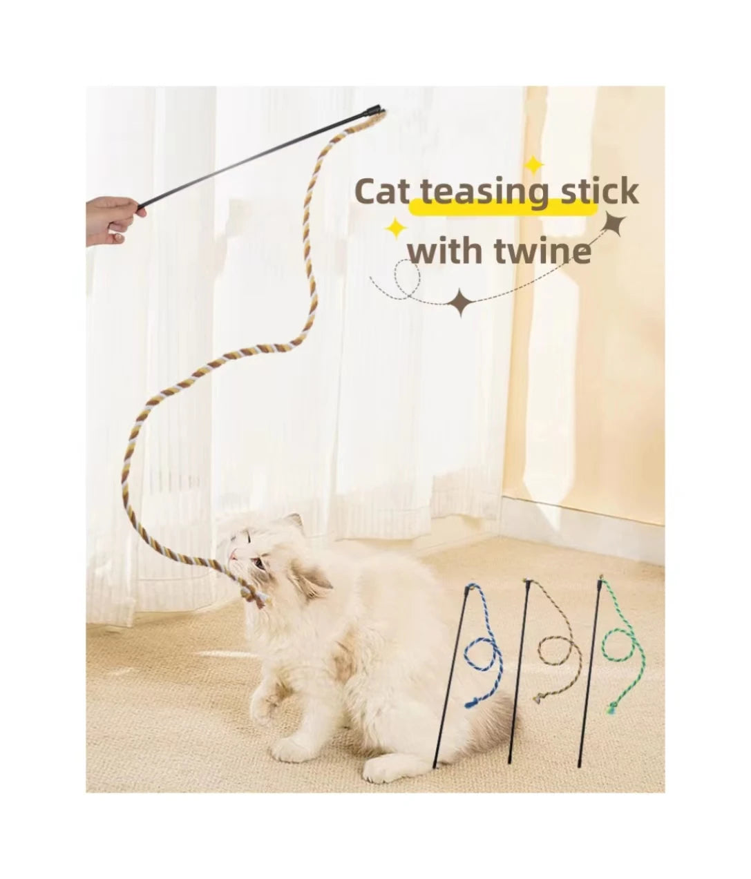 New Hot Twine Interactive Toys With Sound Bell Scratch and Bite Cat Toy Cat Ticker Stick With Cotton Rope Toy for Cat Teaser