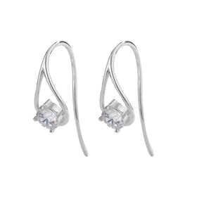 Fashion 925 Sterling Silver Simple Claw Setting 5A Zircon C Shape Women's Earrings Jewelry
