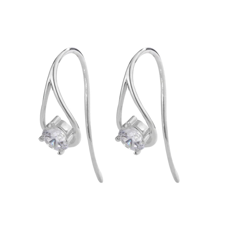 Fashion 925 Sterling Silver Simple Claw Setting 5A Zircon C Shape Women's Earrings Jewelry