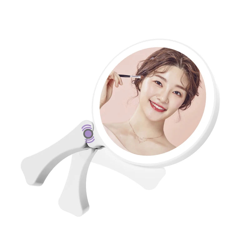 Wholesale Custom Portable Foldable Backlit LED Lighted Bathroom Makeup Mirror Pink Circle Handheld Cosmetic Mirror