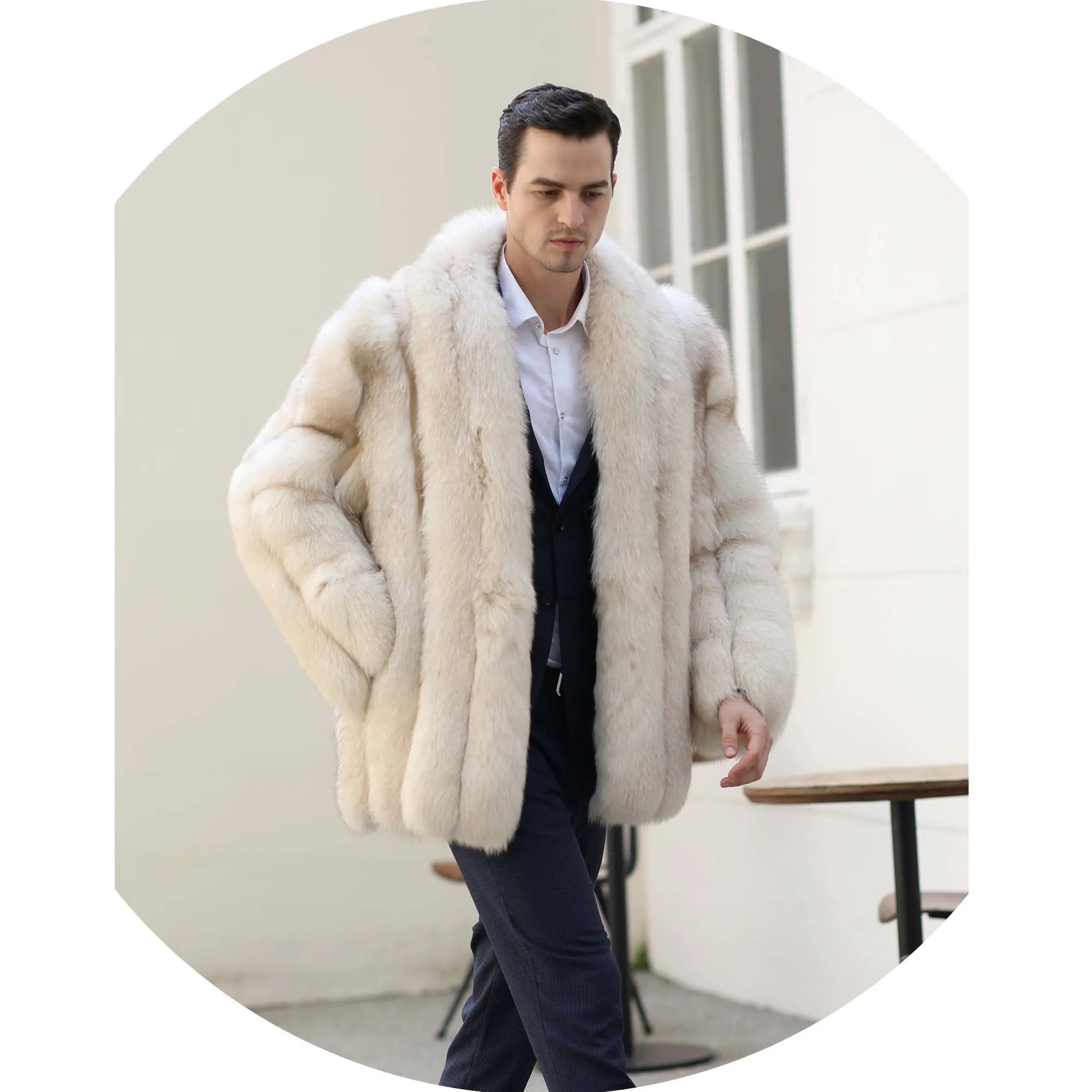 Winter Warm White Fox Long Line Collar Special Thick Fur Line OEM Wholesale Men Fox Fur Coats