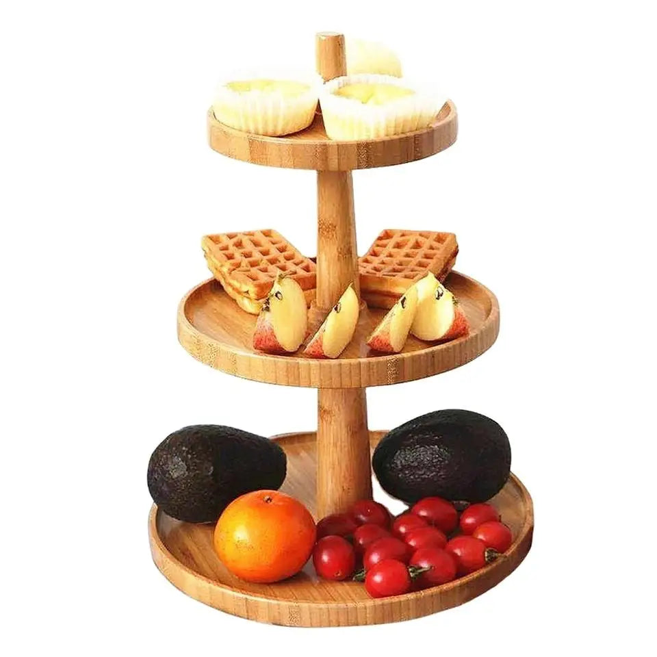 Buy Henyu Bamboo 3tire Round Wood Trays Wholesale Wood Trays for Food