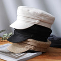 Women Hat Flat Cap Spring Autumn Linen Octagonal Cap Solid Color Young Student Hat
