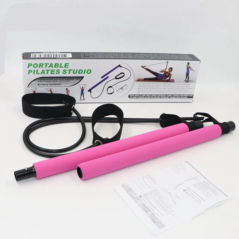 Pilates Bar Kit with Resistance Band Exercise Stick Detachable Yoga Stick with Foot Loop Bodybuilding Workout