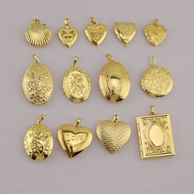 CZ8776 Jewelry Supplies 18k Gold Plated Vintage Style Oval Heart Round Secret Message Book Picture Photo Locket Pendants