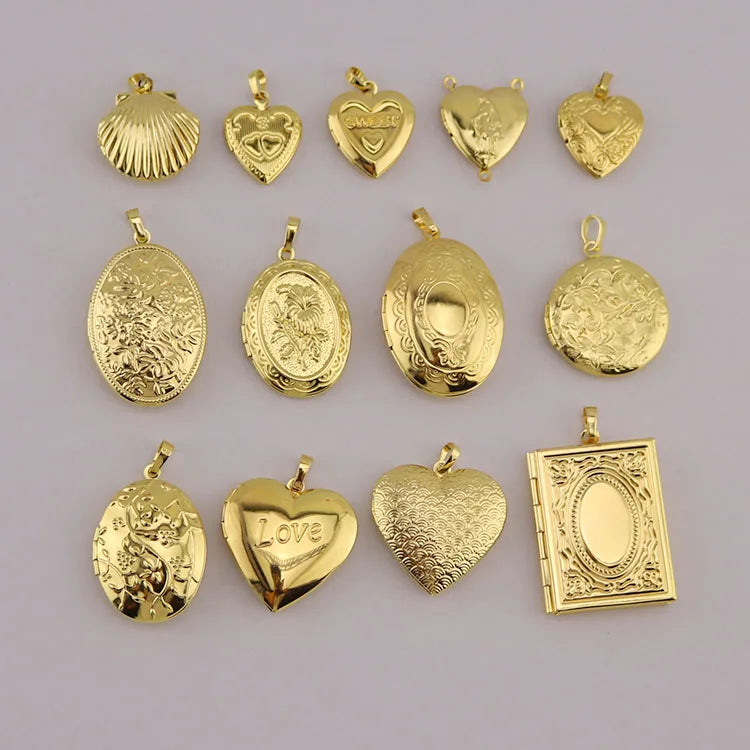 CZ8776 Jewelry Supplies 18k Gold Plated Vintage Style Oval Heart Round Secret Message Book Picture Photo Locket Pendants