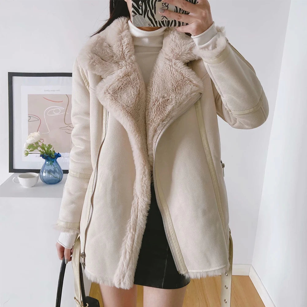 New Style Women's Double-sided Coat With Fur Lamb Hair European and American Style Plus-velvet Plus-velvet Double-sided Coat
