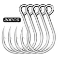 20pcs High Carbon Steel Inline Fishing Hooks 6#-11/0# Fishing Single Replacement Hook for Fishing Spoon Spinner Lure Bait