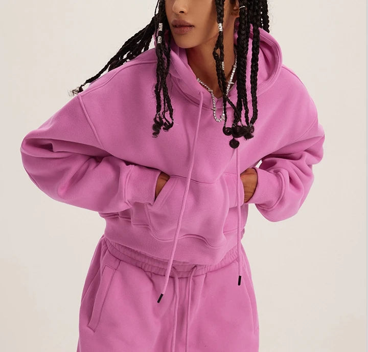 Custom Crop Hoodie Women pink Crop Pullover Hoodie Unisex Streetwear Drawstring Blank Cropped Top Hoodie