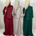 Wholesale EID Ramadan Hoodie Abaya  Islamic Clothing Muslim Long Prayer Dress Plain Attached Scarf Loose Jilbab Hijab Dresses