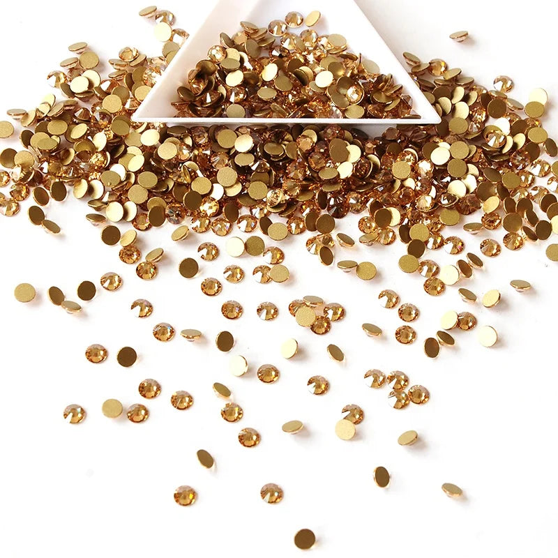Crystal Golden Shadow Color Round Non Hotfix Glass Crystal Rhinestone in Bulk for Bag Decoration