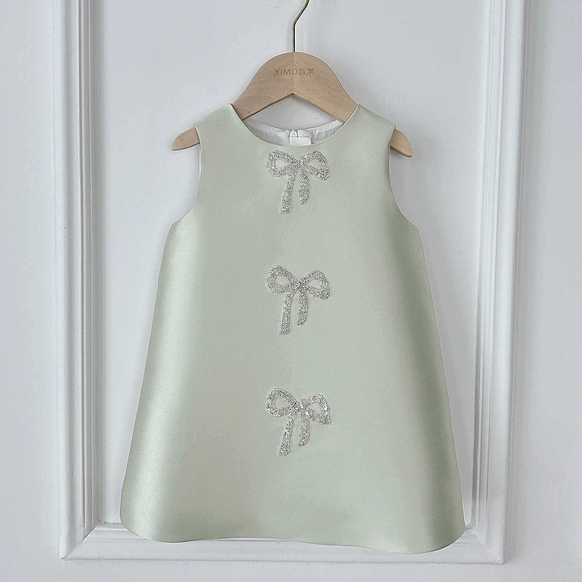 2025 Children's Solid Summer Satin A-Line Sleeveless O-Neck Knee-Length with Big Bow Girls Princess Dresses for Party