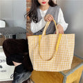 Simple Plaid Women Double Side Shoulder Bag Student Female Casual Tote Handbag Large Capacity Ladies Eco Reusable Shopping Bags