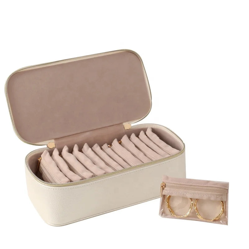 Portable PU Leather Travel Jewelry Storage Case Individually Pack Bag Earring Necklace Ring Bracelet Storage Organizer Box
