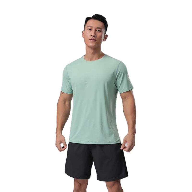Quick-drying Solid Woven Men's Summer O-Neck Sports T-shirt 240 Grams Short Outdoor Marathon Running Workout Elastic Breathable