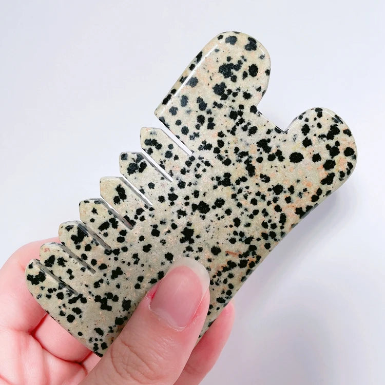 Hongzhuo Wholesale Natural Crystal Quartz Folk Crafts Dalmatian Jasper Natural Healing Crystal Hair Head Comb