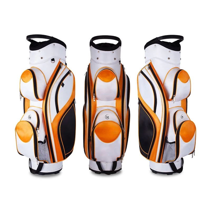 Hot Sale Nylon Bag Unisex Golf Custom Logo Lightweight White and Orange14 Dividers Golf Cart Bag