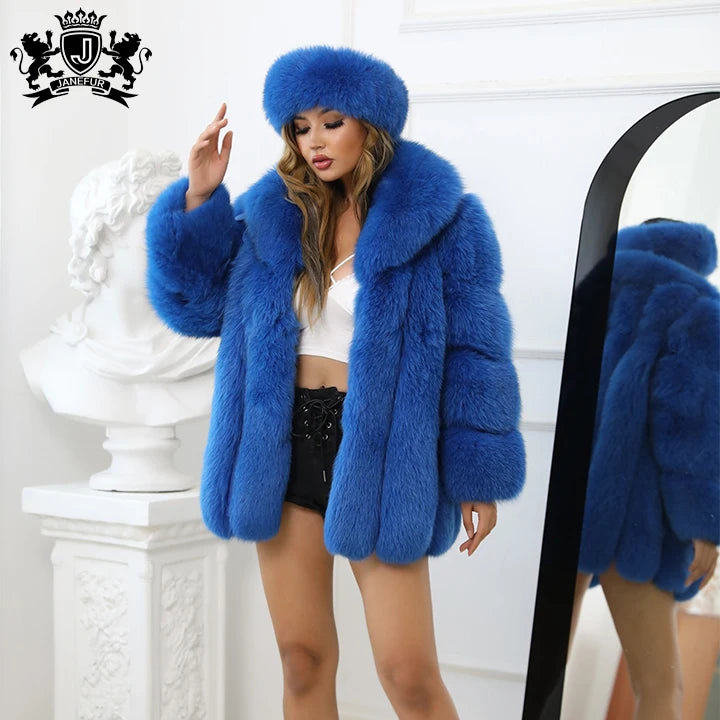 Winter Warm Thick Fox Fur Coats for Women Fashion Saga Italian Blue Fox Fur Coats